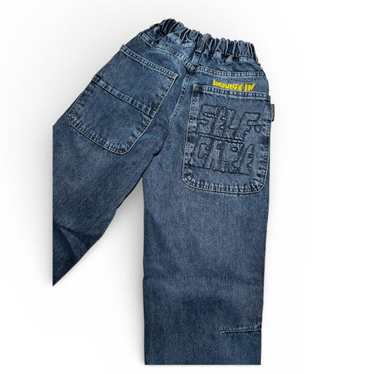 Jeansy chłopięce Cool Boy Self Care – niebieskie, szeroka nogawka, streetwear