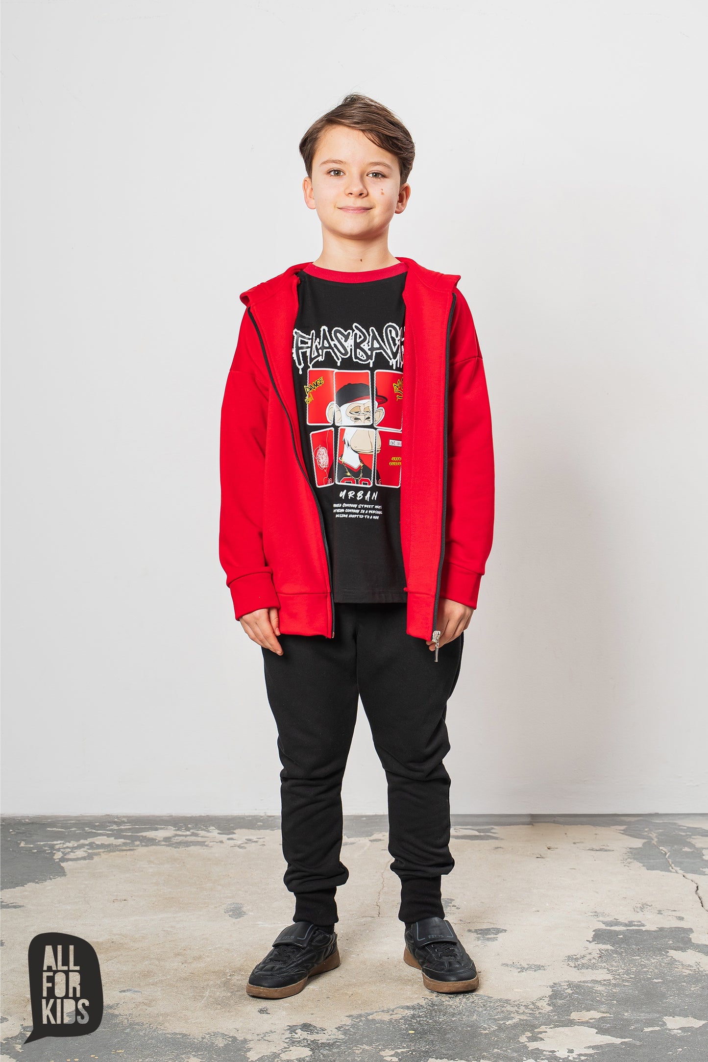 T-shirt chłopięcy ALL FOR KIDS Premium „Flashback” – czarny z nadrukiem (116–158)