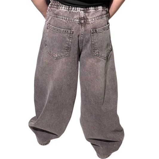 Spodnie chłopięce baggy jeans sprany brąz – gumka + sznurek