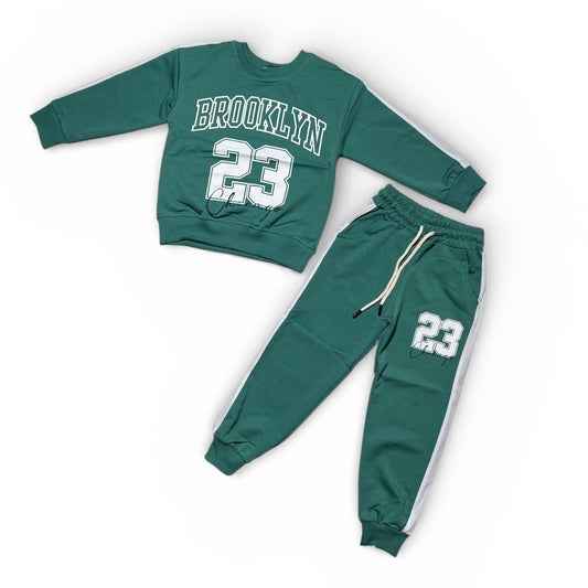 Komplet dresowy chłopięcy zielony Brooklyn 23 – bluza + spodnie (116–164)