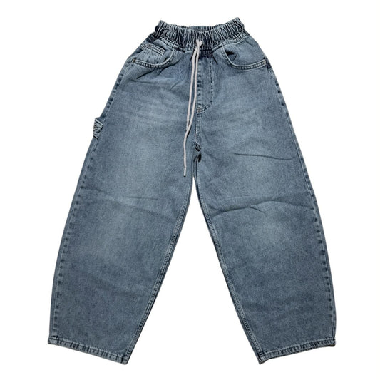 Jeansy chłopięce baggy jasnoniebieskie z haftem i kieszenią cargo (134-170)