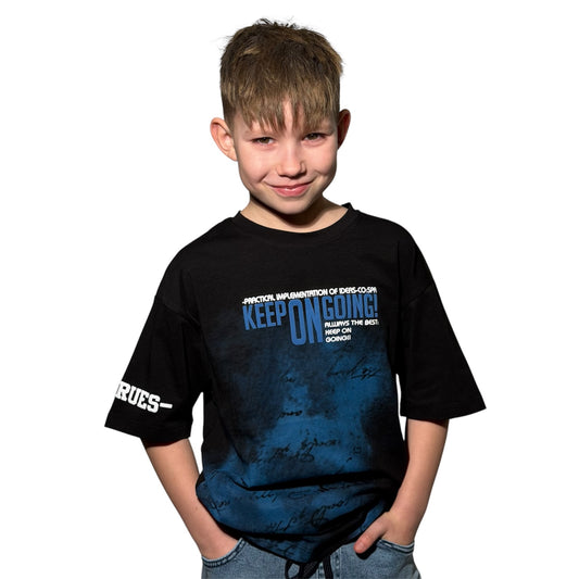 T-shirt chłopięcy KEEP ON GOING czarno-niebieski | LMR
