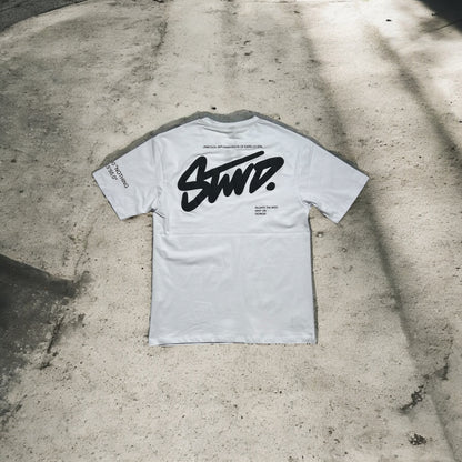 Koszulka młodzieżowa biała STWD – nadruk przód i tył | 170–182