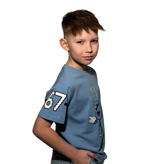 Koszulka chłopięca niebieska jasna Game Over “Six Seven 67” – nadruk | 110–134