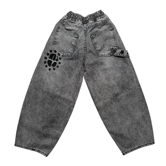 Szare jeansy baggy chłopięce – gumka w pasie, streetwear