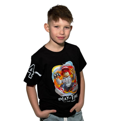 Koszulka chłopięca PLAY-TIME Gamer – czarna | nadruk gaming