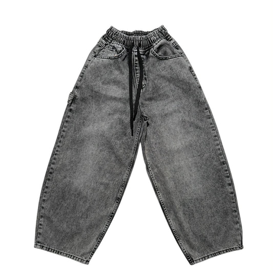 Szare jeansy baggy chłopięce – gumka w pasie, streetwear