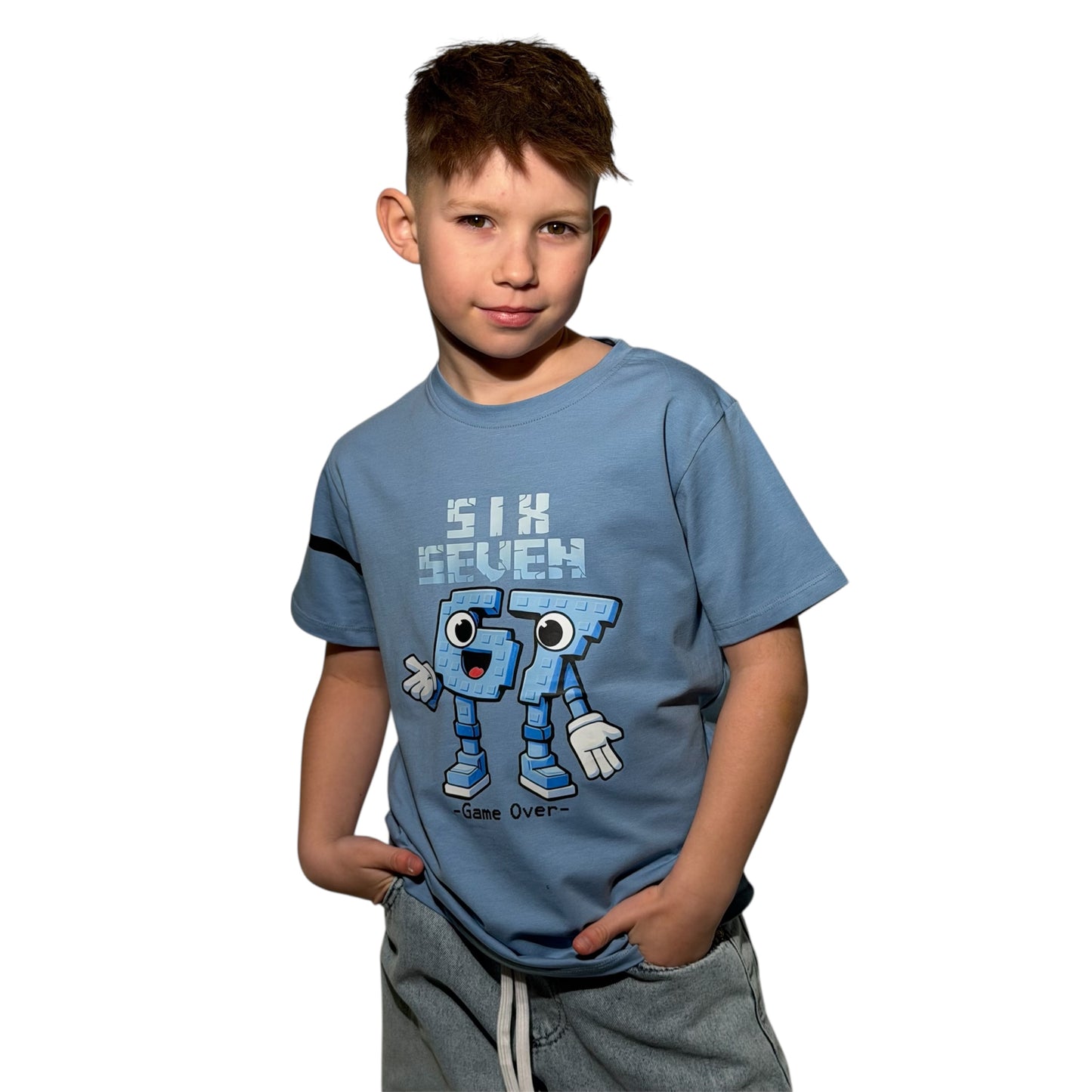 Koszulka chłopięca niebieska jasna Game Over “Six Seven 67” – nadruk | 110–134