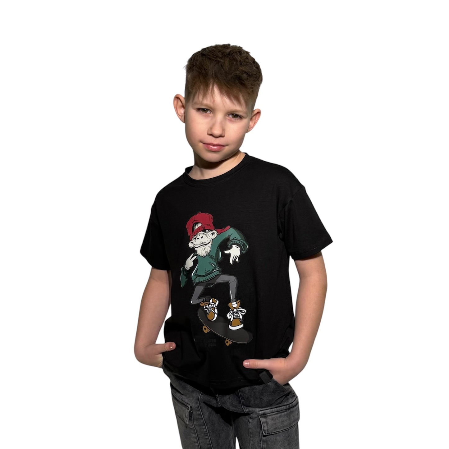 T-shirt chłopięcy STREETWEAR – małpa na deskorolce | All for Kids