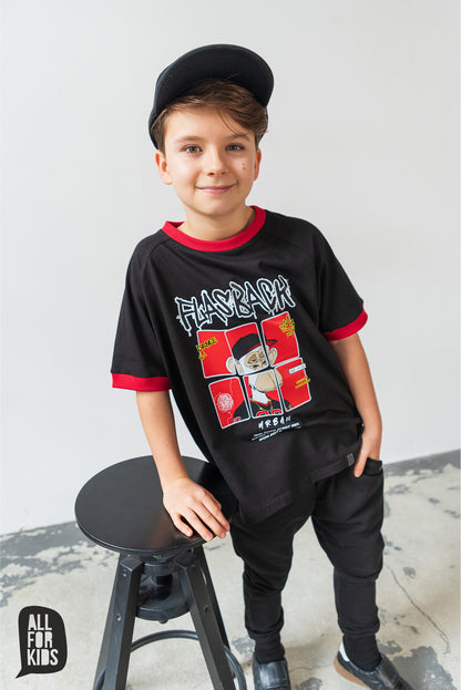 T-shirt chłopięcy ALL FOR KIDS Premium „Flashback” – czarny z nadrukiem (116–158)