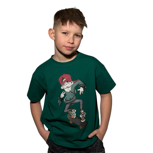 Koszulka chłopięca ALL FOR KIDS Premium – Skater Monkey | zielona (116-158)