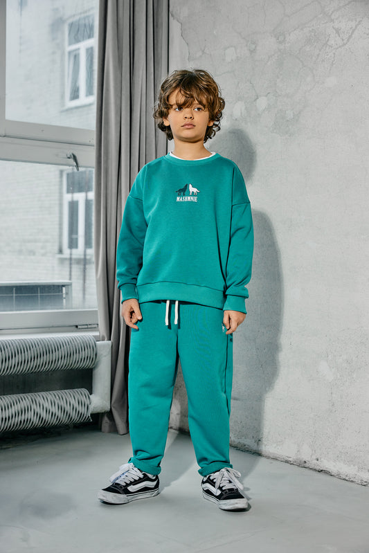 Komplet dresowy chłopięcy zielony MASH MNIE – bluza + spodnie (116–152)