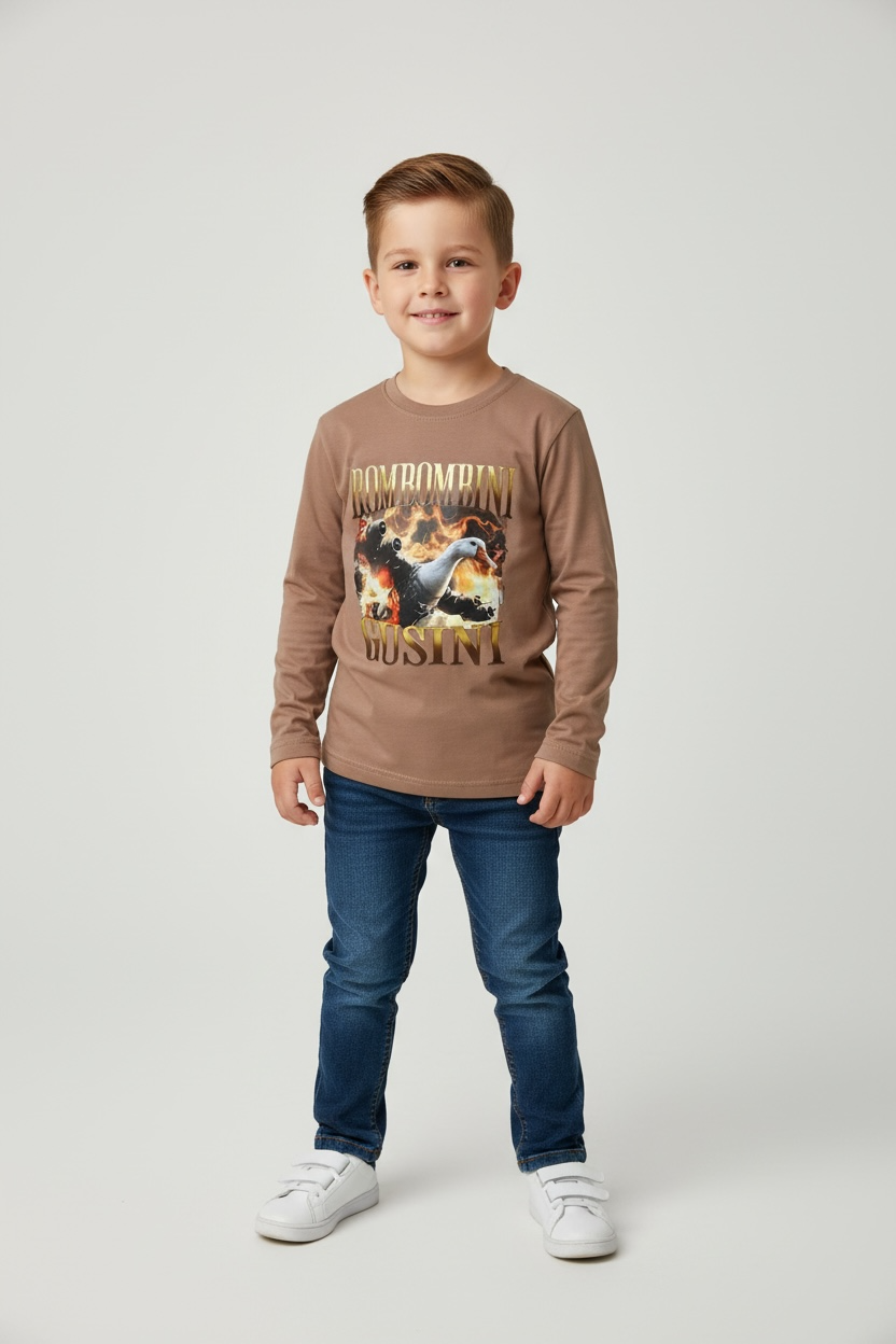 Koszulka chłopięca z długim rękawem BOMBBOMBINI GUSINI | Bawełna premium | Brązowa