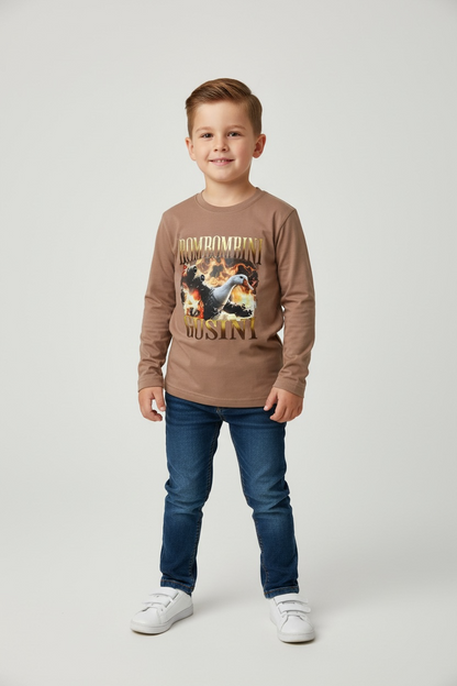Koszulka chłopięca z długim rękawem BOMBBOMBINI GUSINI | Bawełna premium | Brązowa