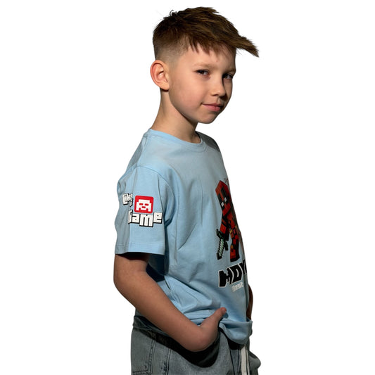 Koszulka chłopięca GAMER BLOCK – jasnoniebieska | bawełna premium