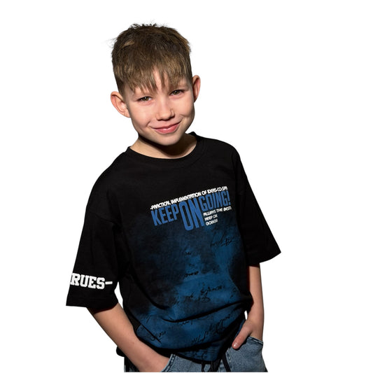 T-shirt chłopięcy KEEP ON GOING czarno-niebieski | LMR
