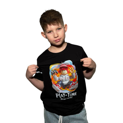 Koszulka chłopięca PLAY-TIME Gamer – czarna | nadruk gaming