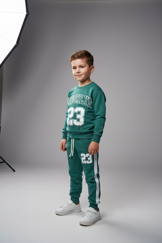 Komplet dresowy chłopięcy zielony Brooklyn 23 – bluza + spodnie (116–164)
