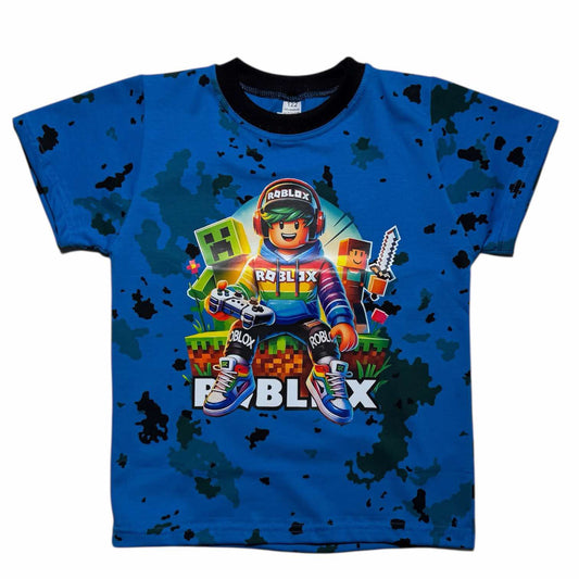 Koszulka chłopięca ROBLOX niebieska – modna koszulka dziecięca streetwear 116-146