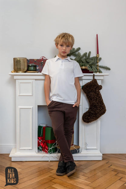 Elegancki Garnitur Chłopięcy All For Kids – Brązowy, Bawełna Premium 95%, Idealny na Święta i Uroczystości